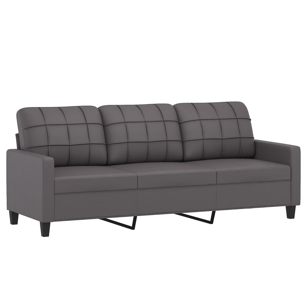 3-Seater Sofa with Footstool Grey 180 cm Faux Leather