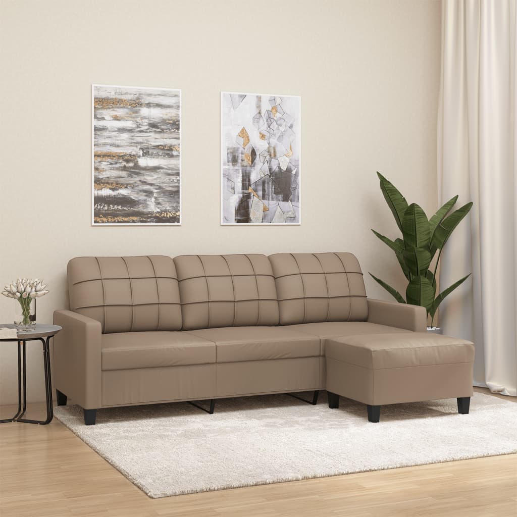 3-Seater Sofa with Footstool Cappuccino 180 cm Faux Leather