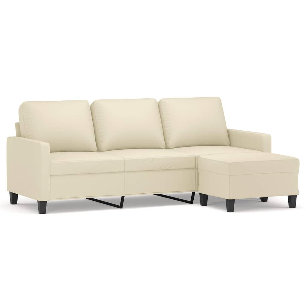 3-Seater Sofa with Footstool Cream 180 cm Faux Leather