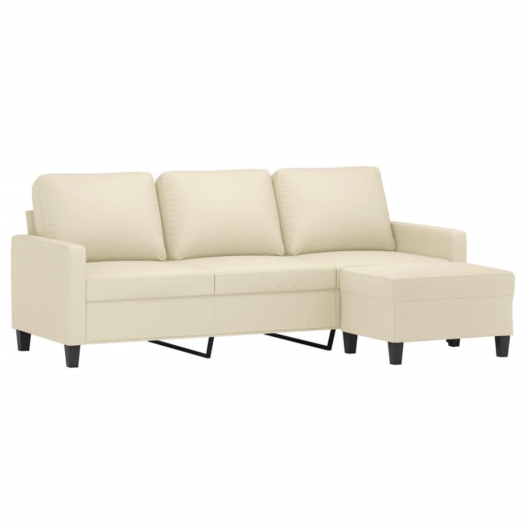 3-Seater Sofa with Footstool Cream 180 cm Faux Leather