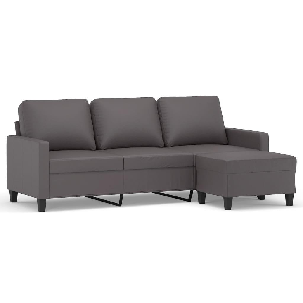 3-Seater Sofa with Footstool Grey 180 cm Faux Leather