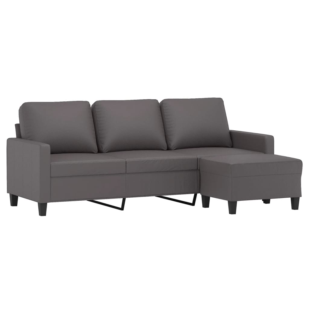 3-Seater Sofa with Footstool Grey 180 cm Faux Leather