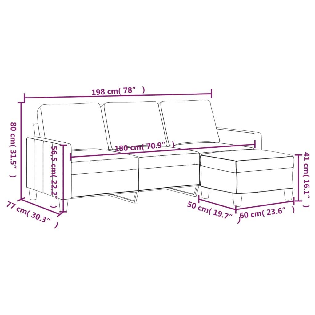 3-Seater Sofa with Footstool Grey 180 cm Faux Leather