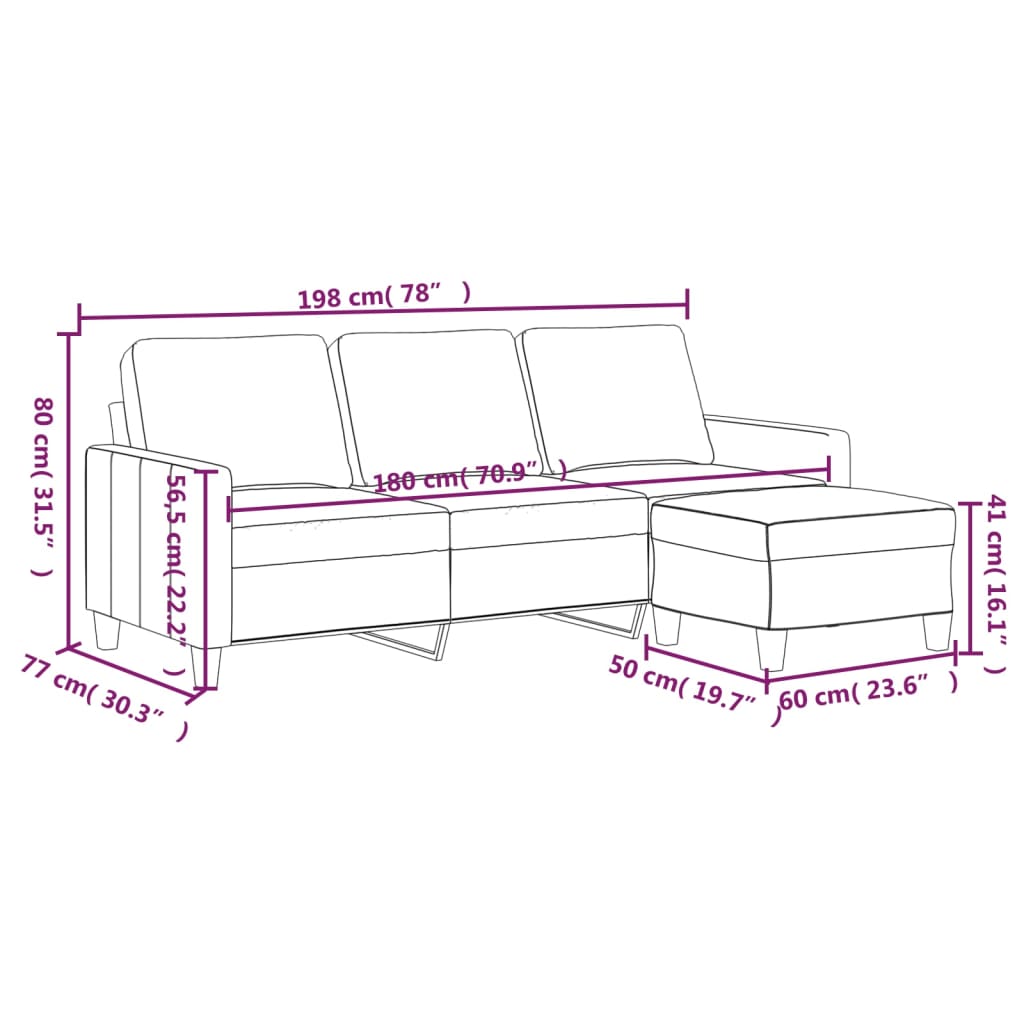 3-Seater Sofa with Footstool Cappuccino 180 cm Faux Leather