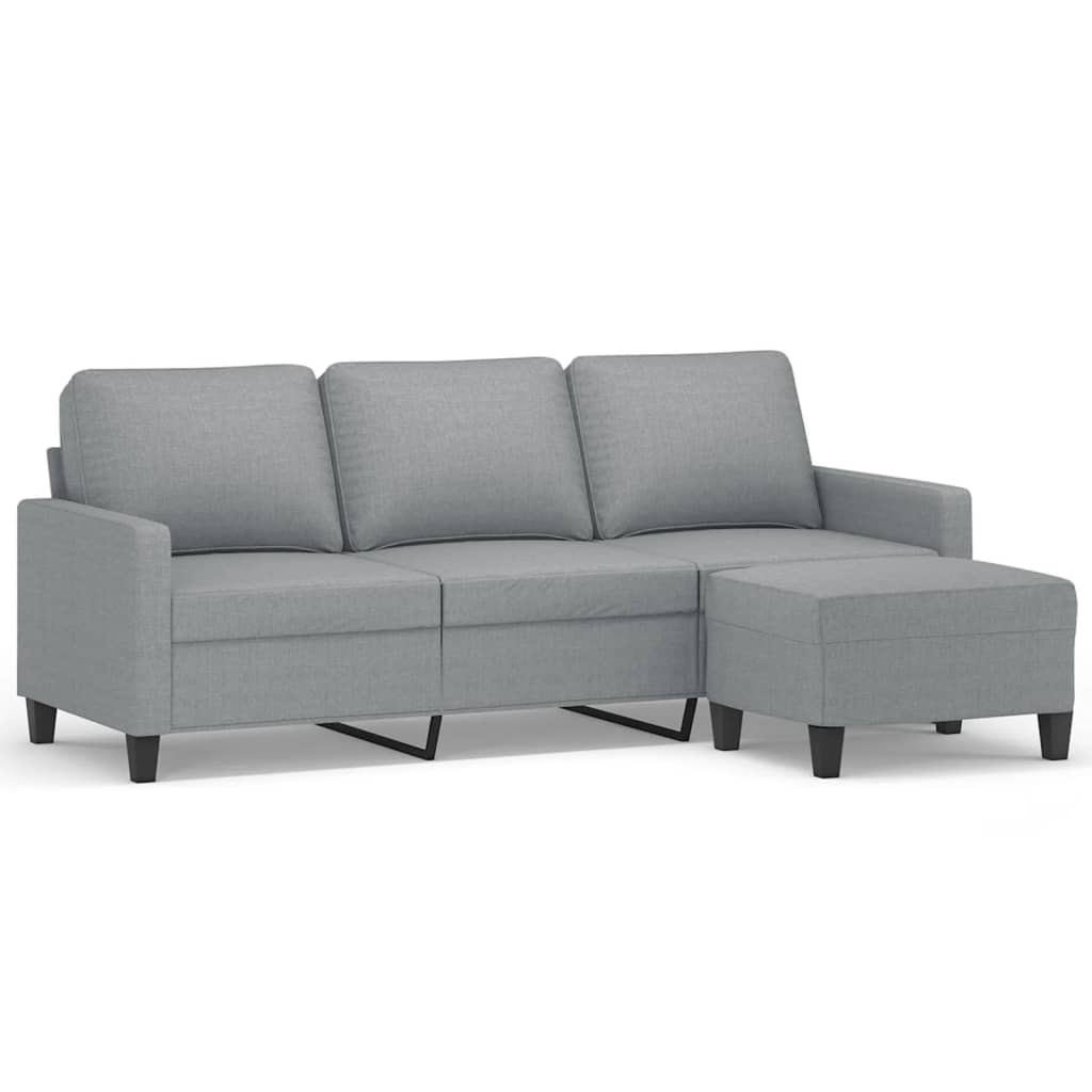 3-Seater Sofa with Footstool Light Grey 180 cm Fabric