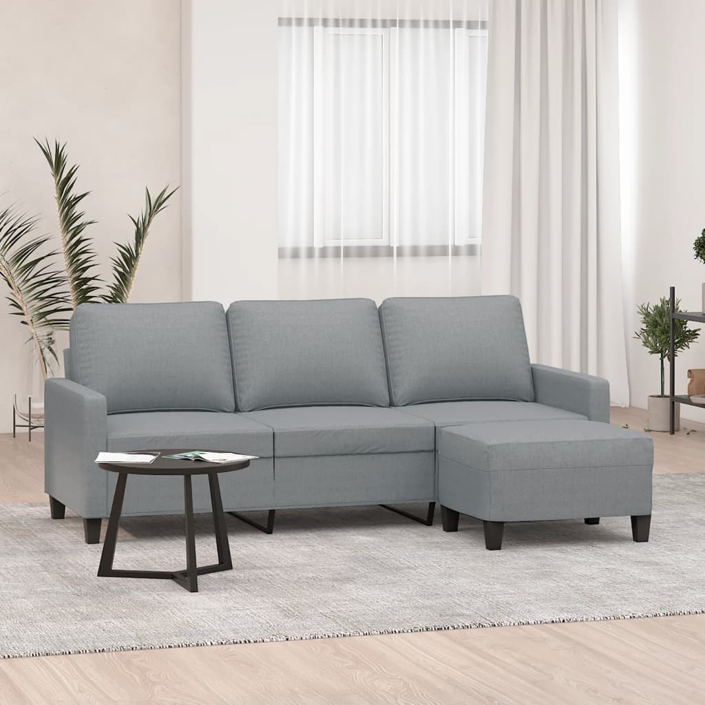 3-Seater Sofa with Footstool Light Grey 180 cm Fabric