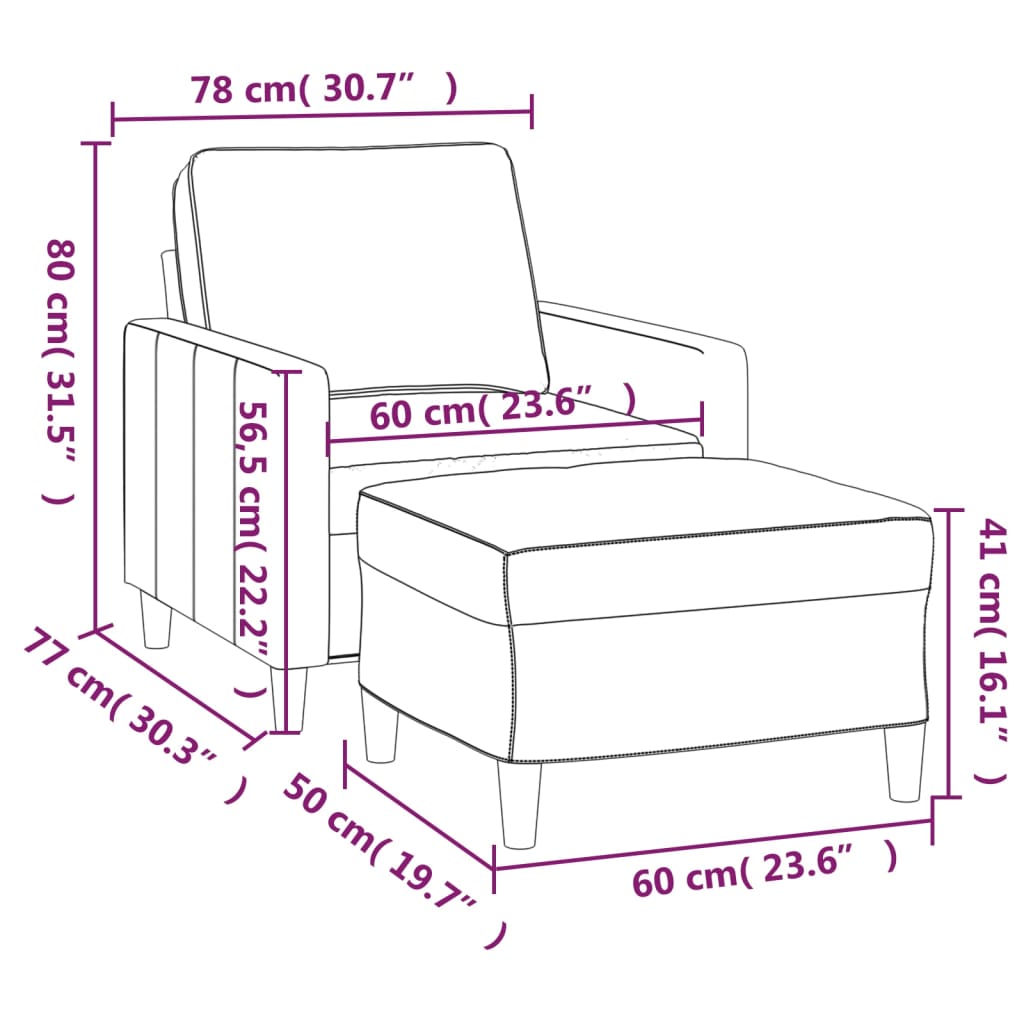 Sofa Chair with Footstool Light Grey 60 cm Velvet