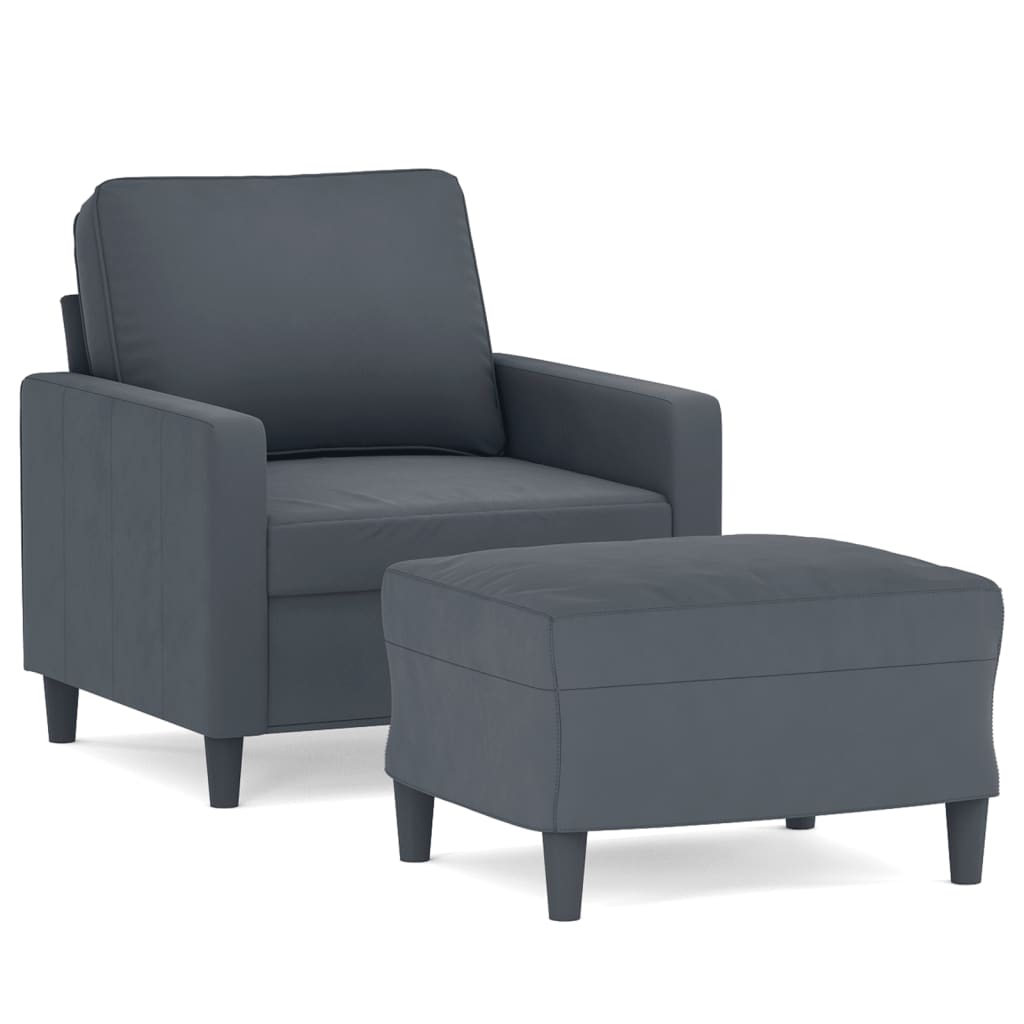 Sofa Chair with Footstool Dark Grey 60 cm Velvet