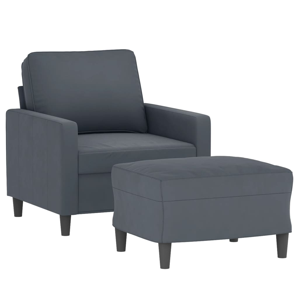 Sofa Chair with Footstool Dark Grey 60 cm Velvet
