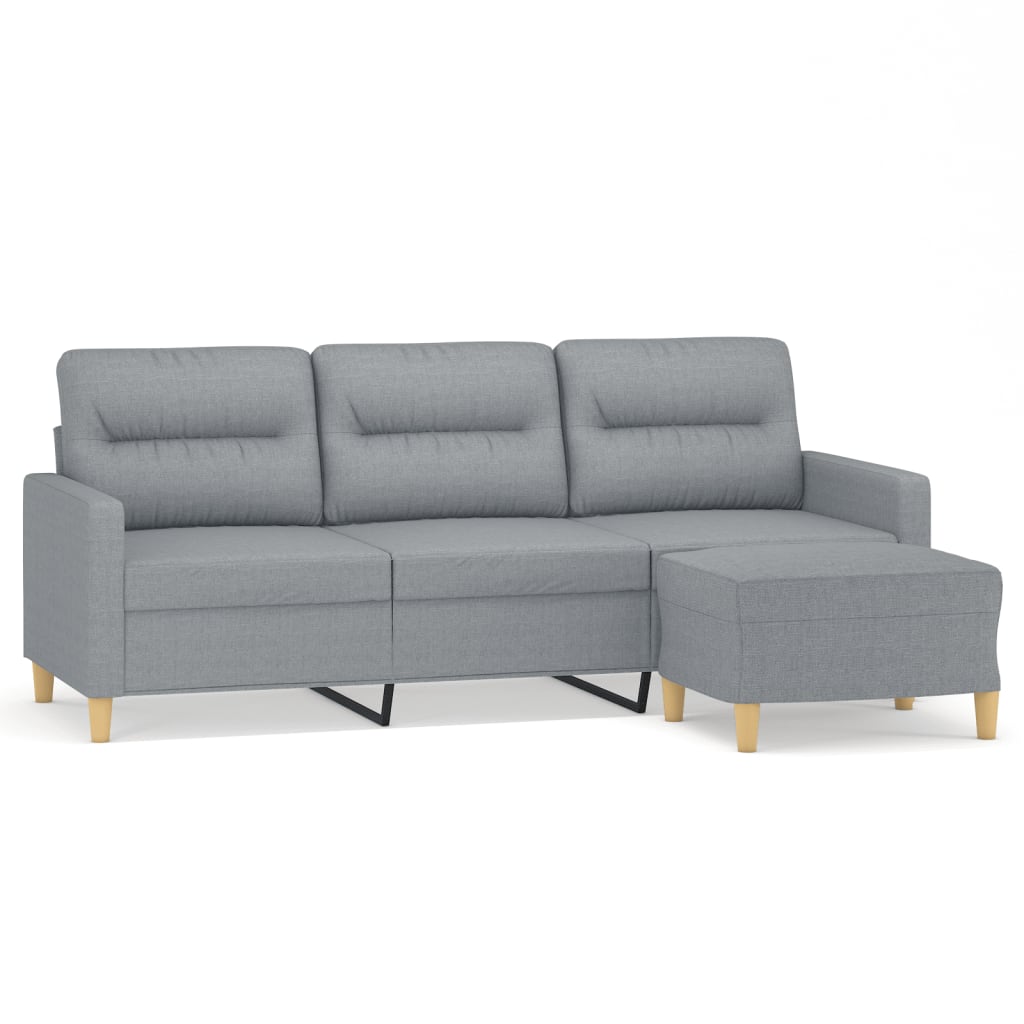 3-Seater Sofa with Footstool Light Grey 180 cm Fabric