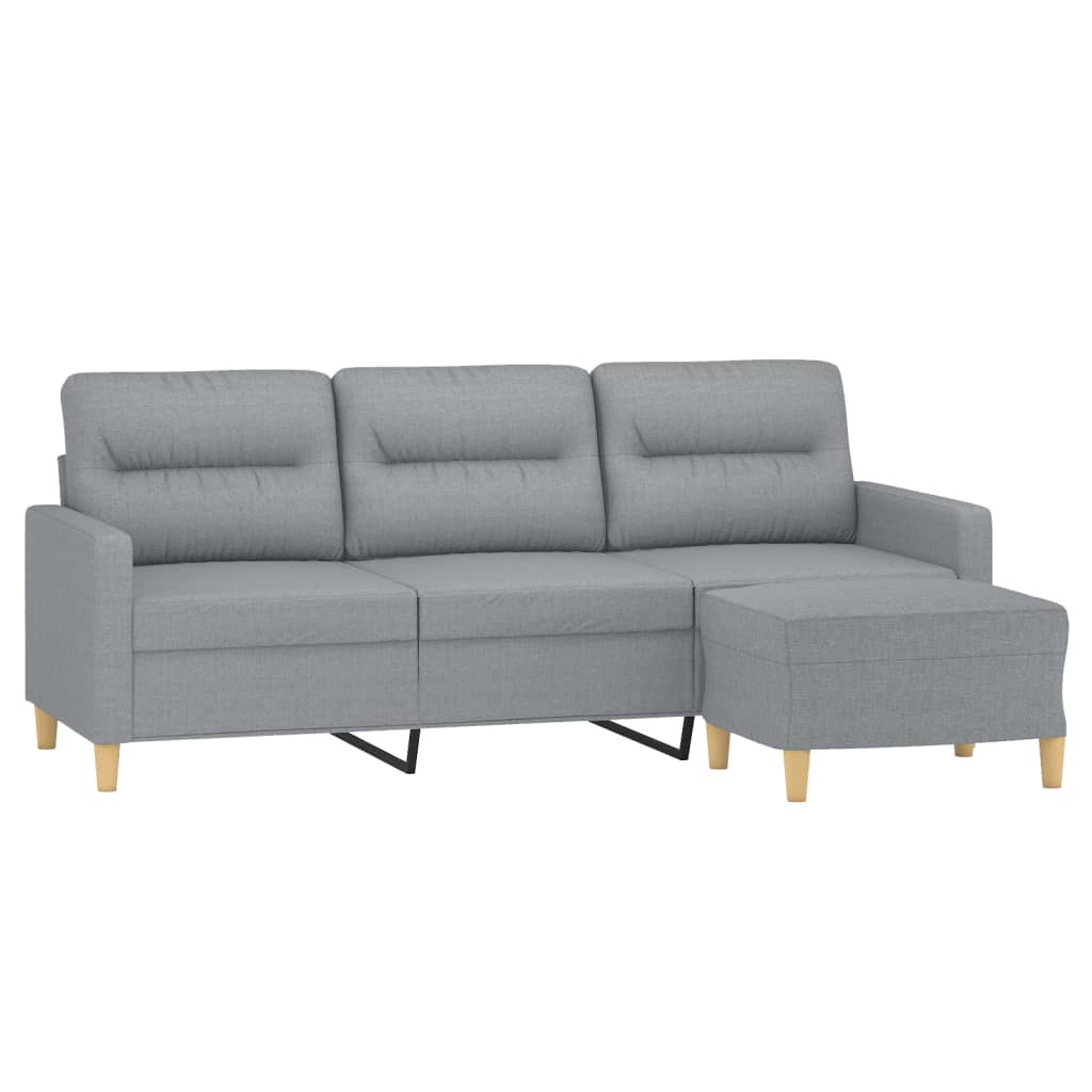 3-Seater Sofa with Footstool Light Grey 180 cm Fabric