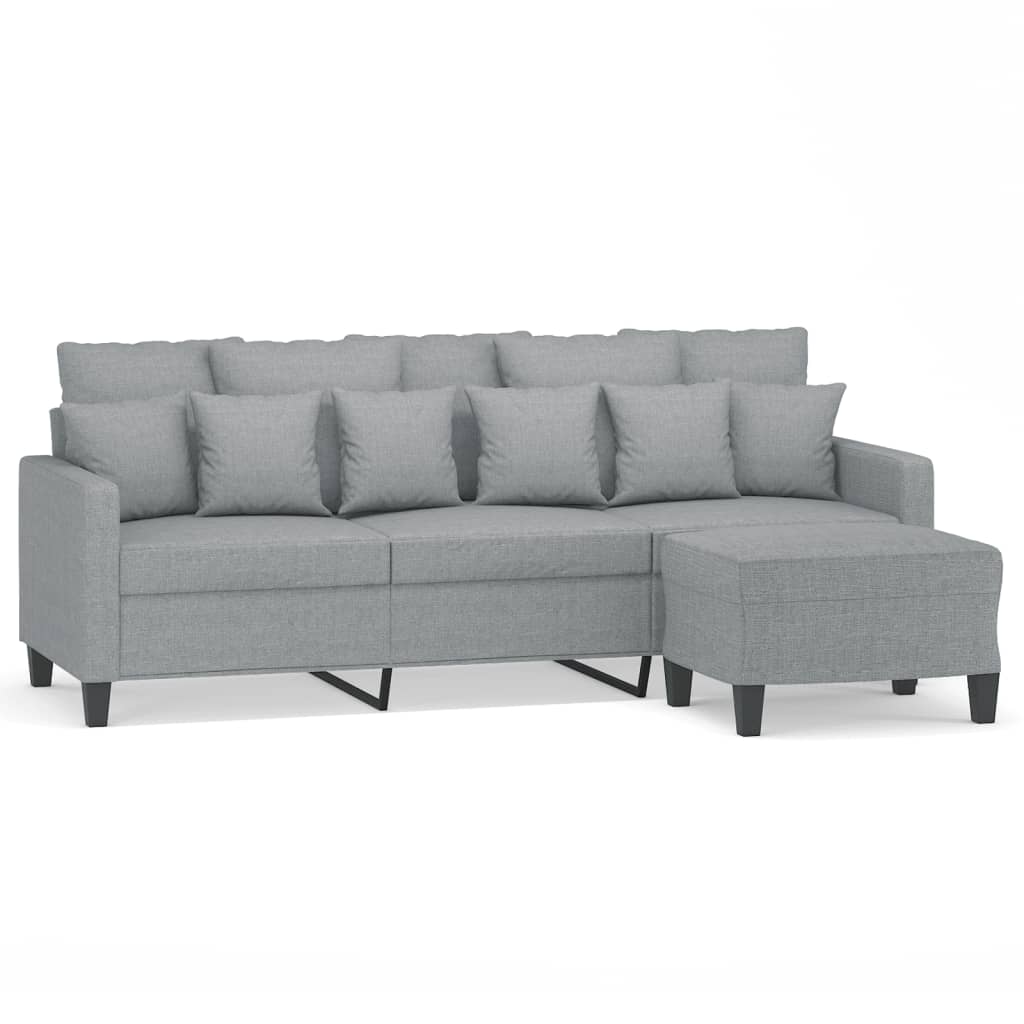 3-Seater Sofa with Footstool Light Grey 180 cm Fabric