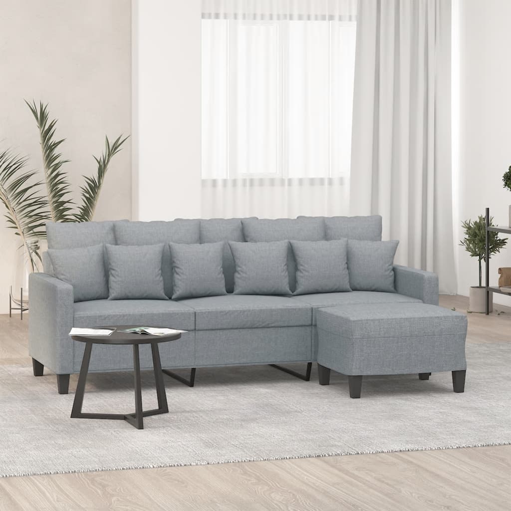 3-Seater Sofa with Footstool Light Grey 180 cm Fabric