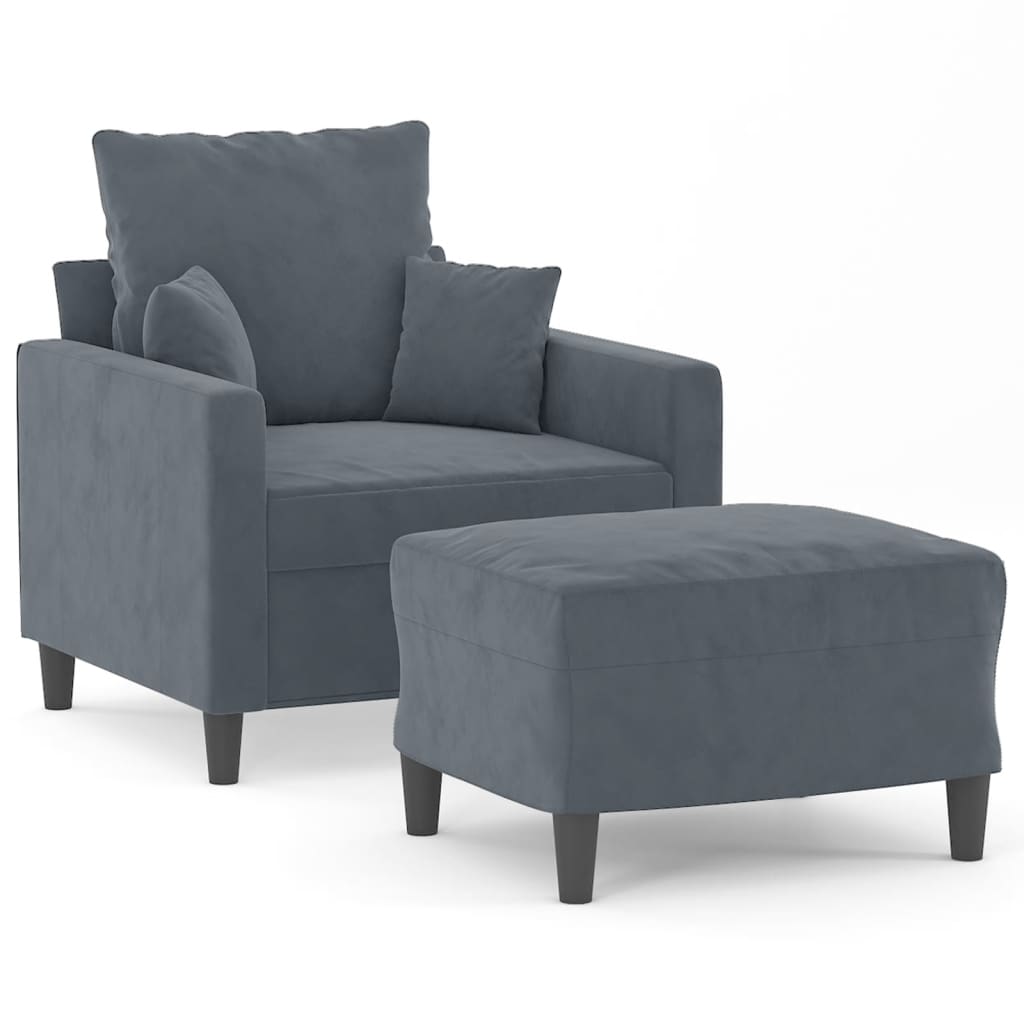 Sofa Chair with Footstool Dark Grey 60 cm Velvet