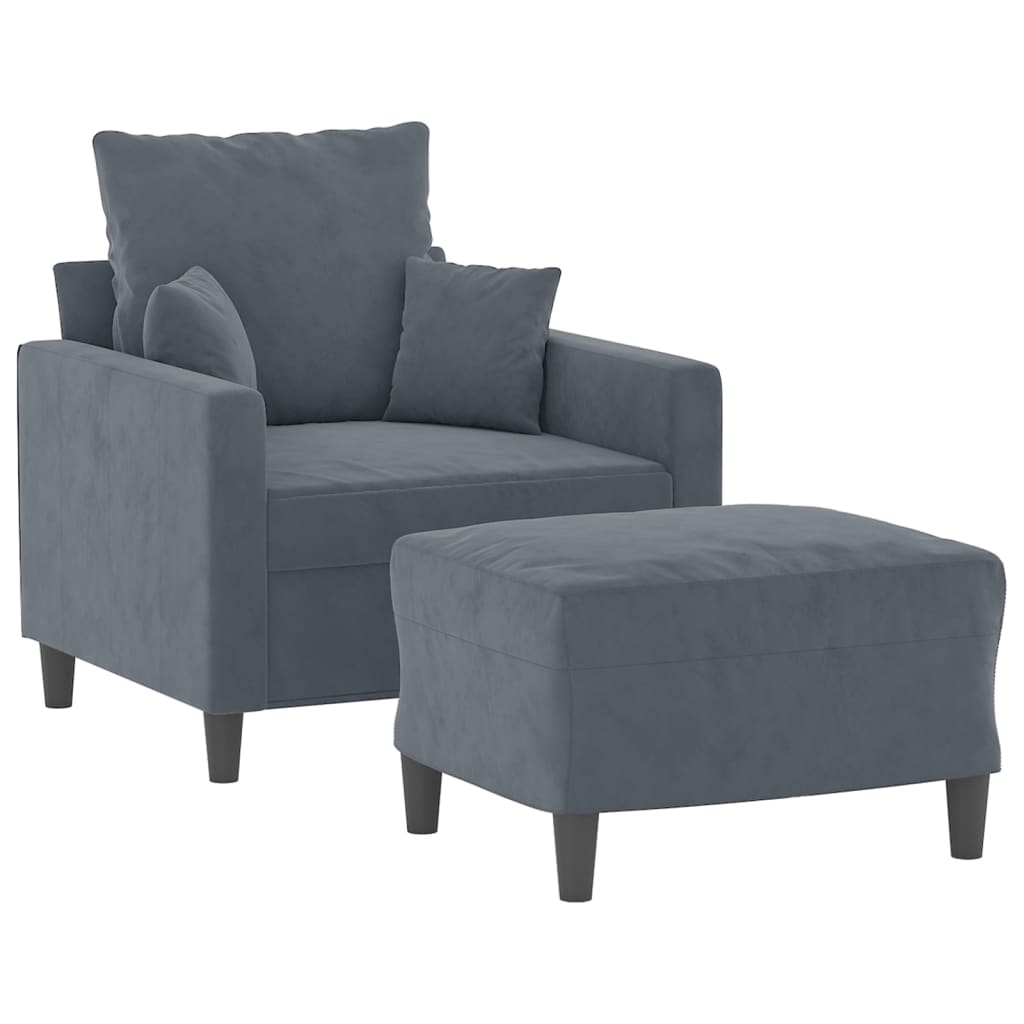 Sofa Chair with Footstool Dark Grey 60 cm Velvet