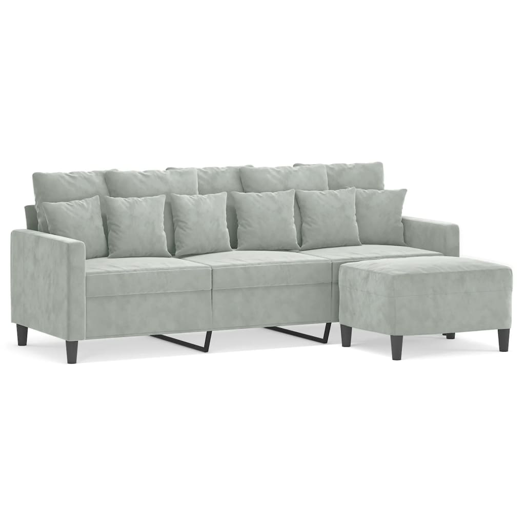 3-Seater Sofa with Footstool Light Grey 180 cm Velvet