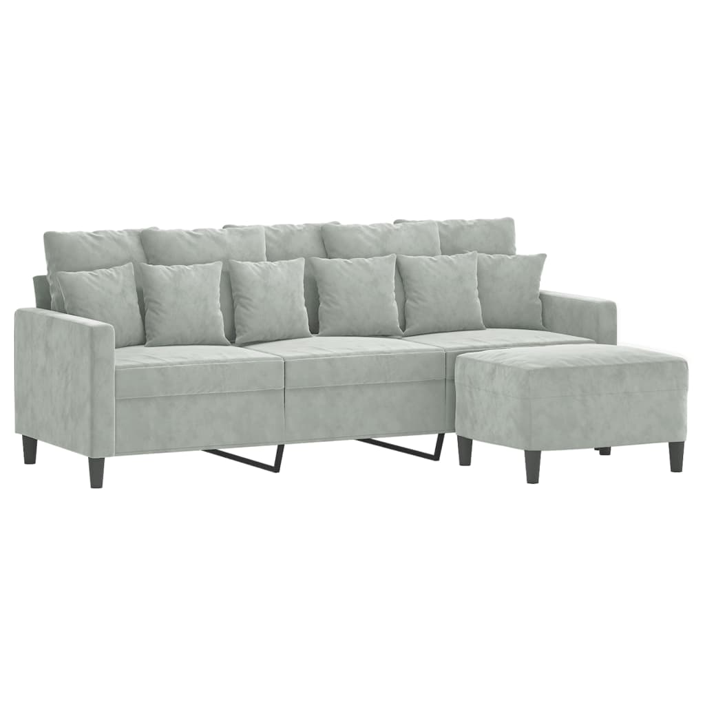 3-Seater Sofa with Footstool Light Grey 180 cm Velvet