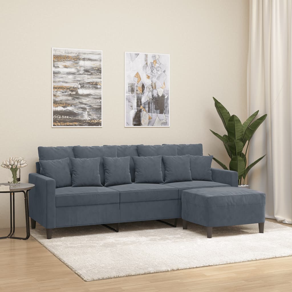 3-Seater Sofa with Footstool Dark Grey 180 cm Velvet