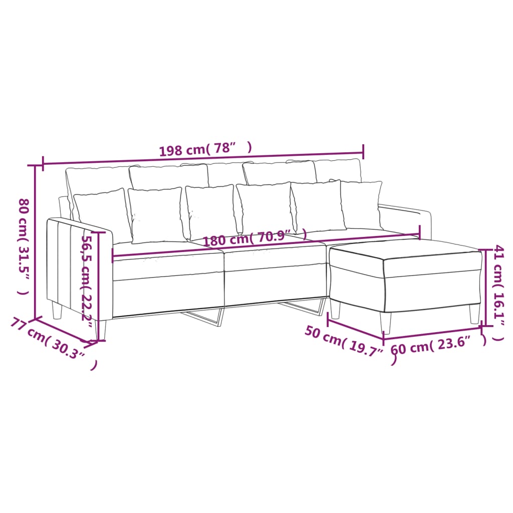 3-Seater Sofa with Footstool Black 180 cm Velvet