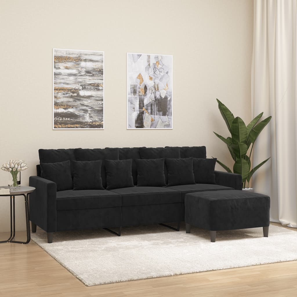 3-Seater Sofa with Footstool Black 180 cm Velvet