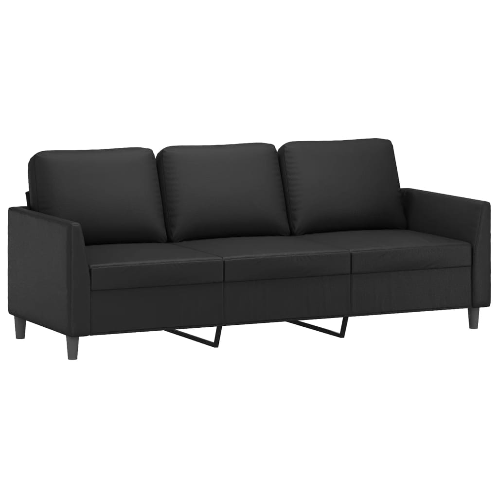 3-Seater Sofa with Footstool Black 180 cm Faux Leather