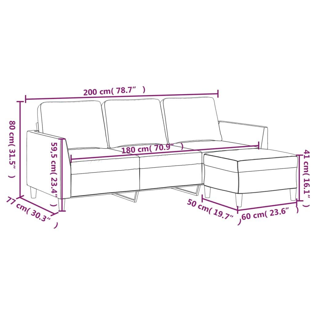 3-Seater Sofa with Footstool Black 180 cm Faux Leather