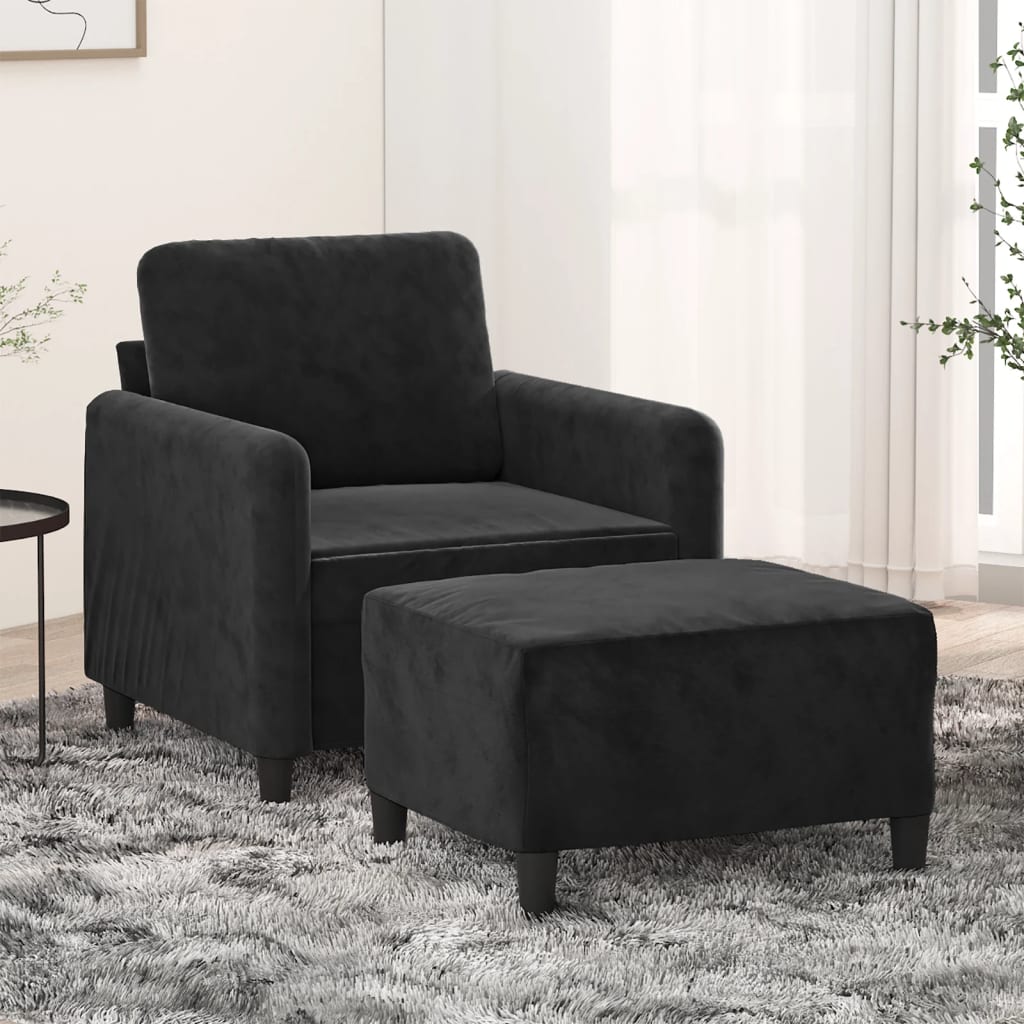 Sofa Chair with Footstool Black 60 cm Velvet