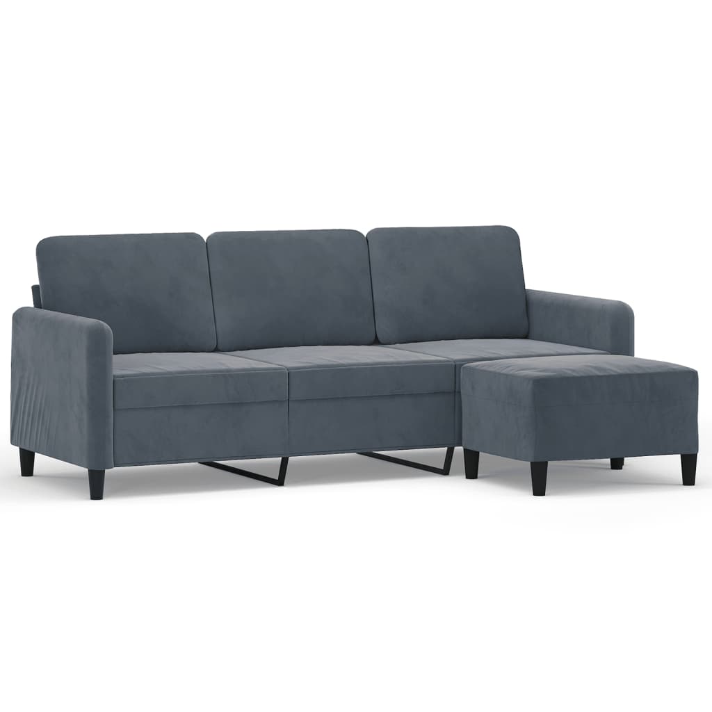 3-Seater Sofa with Footstool Dark Grey 180 cm Velvet