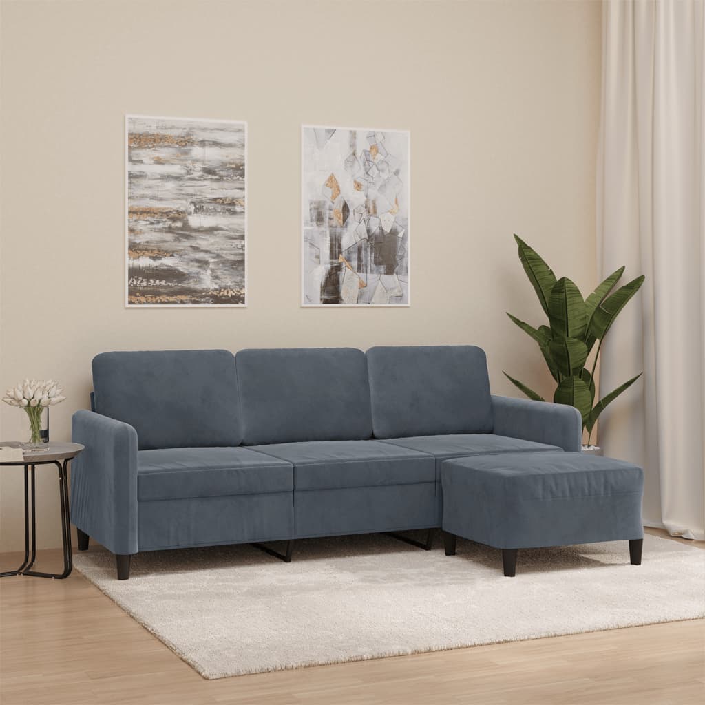 3-Seater Sofa with Footstool Dark Grey 180 cm Velvet