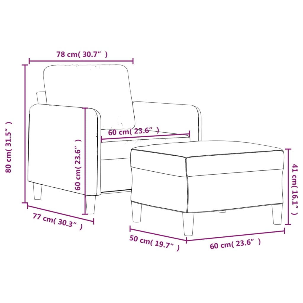 Sofa Chair with Footstool Black 60 cm Fabric