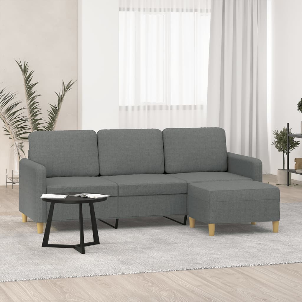 3-Seater Sofa with Footstool Dark Grey 180 cm Fabric