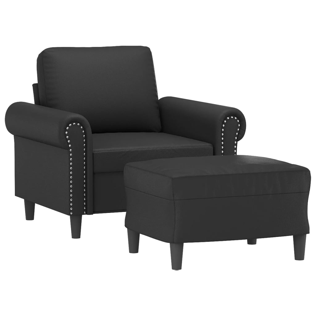 Sofa Chair with Footstool Black 60 cm Faux Leather