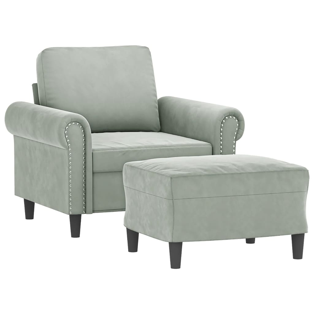 Sofa Chair with Footstool Light Grey 60 cm Velvet