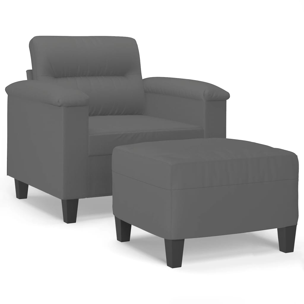 Sofa Chair with Footstool Dark Grey 60 cm Microfibre Fabric