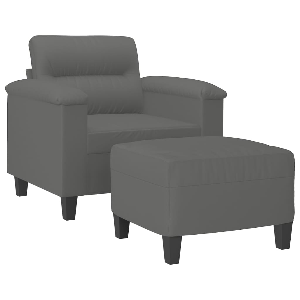 Sofa Chair with Footstool Dark Grey 60 cm Microfibre Fabric