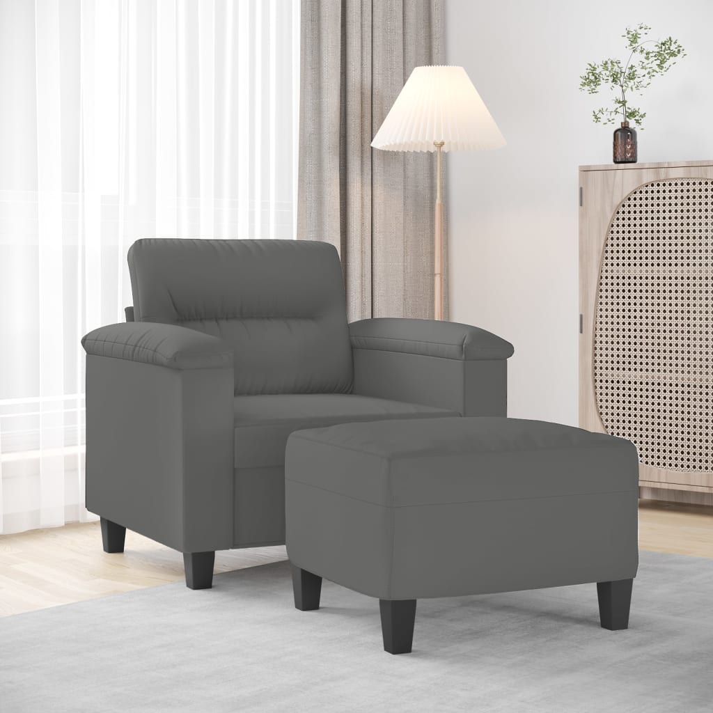 Sofa Chair with Footstool Dark Grey 60 cm Microfibre Fabric