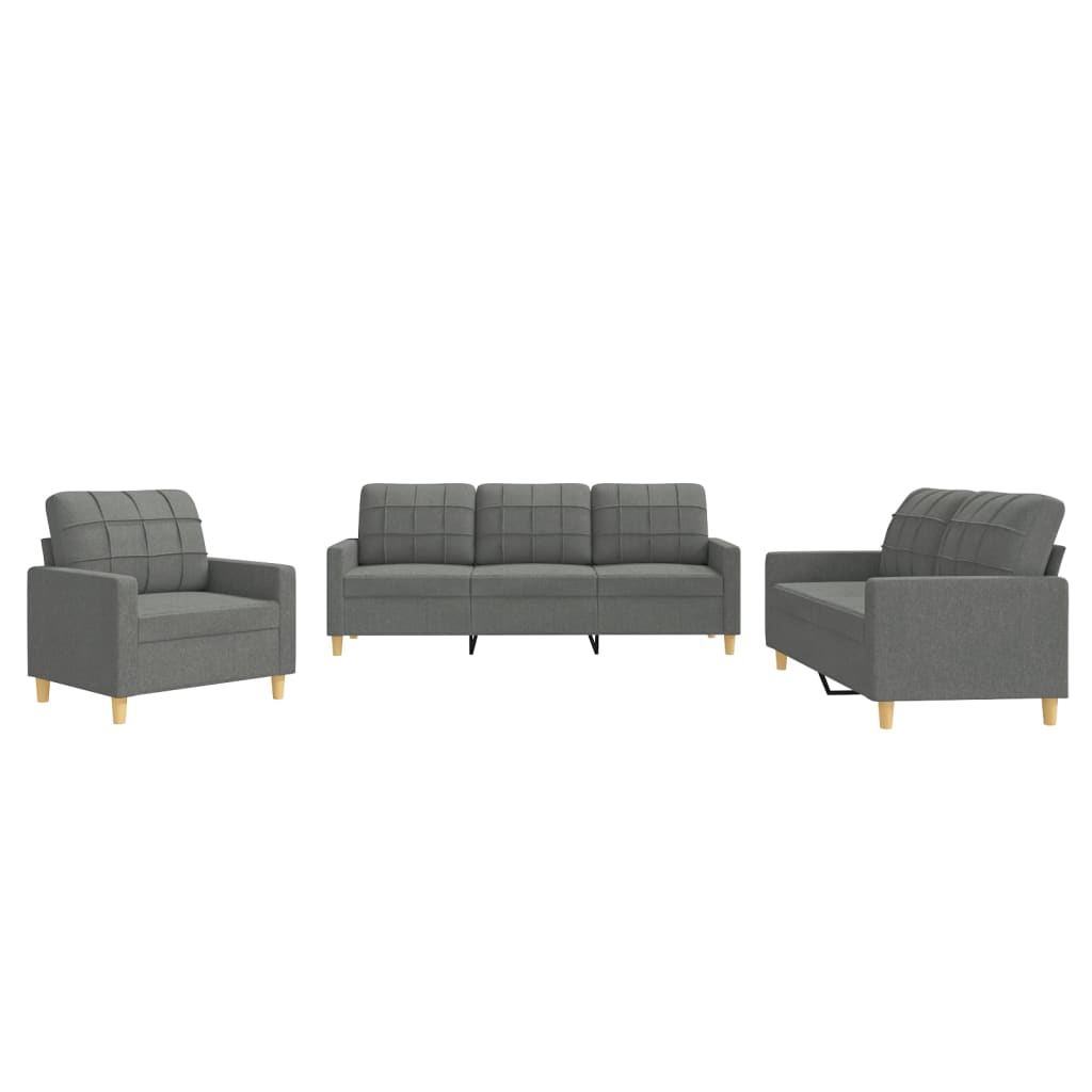 3 Piece Sofa Set with Cushions Dark Grey Fabric