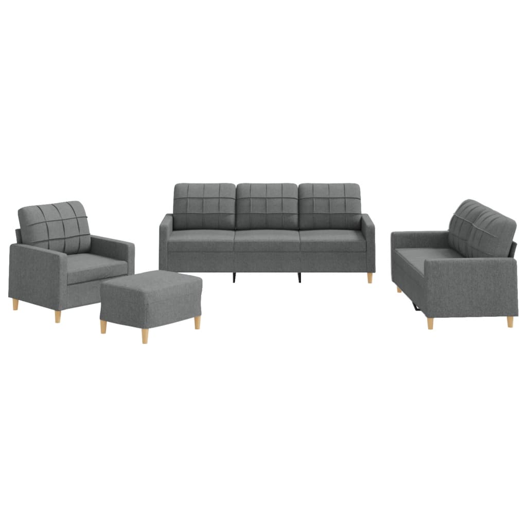 4 Piece Sofa Set with Cushions Dark Grey Fabric