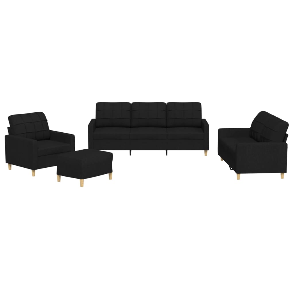4 Piece Sofa Set with Cushions Black Fabric