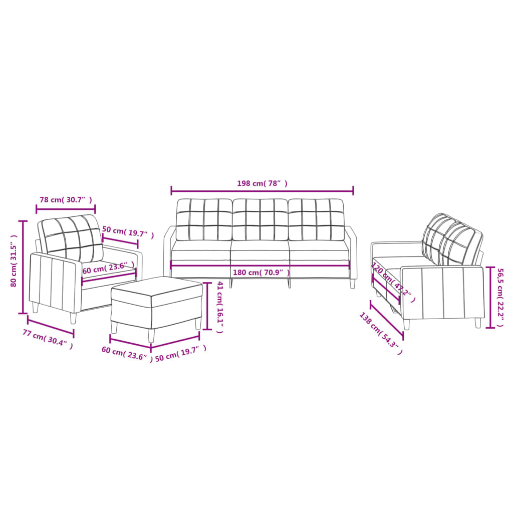 4 Piece Sofa Set with Cushions Black Fabric