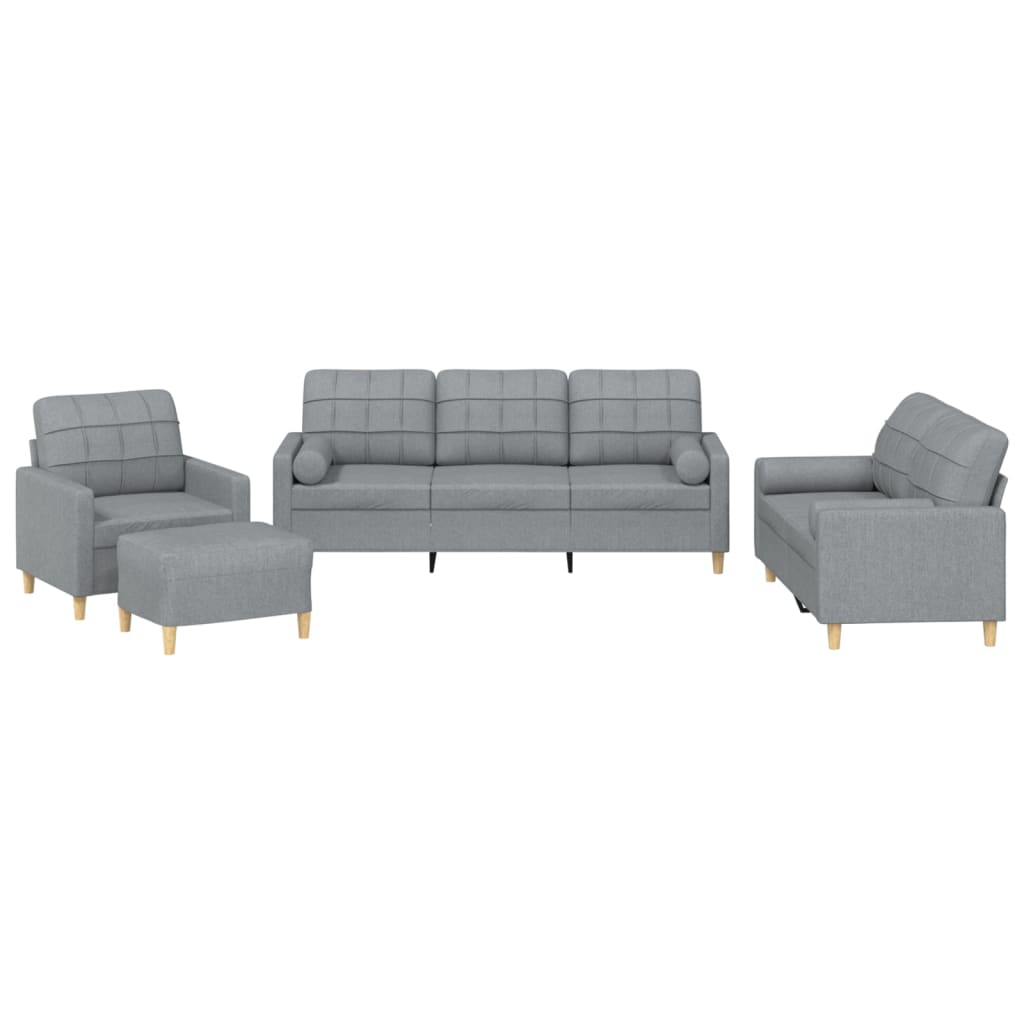 4 Piece Sofa Set with Pillows Light Grey Fabric