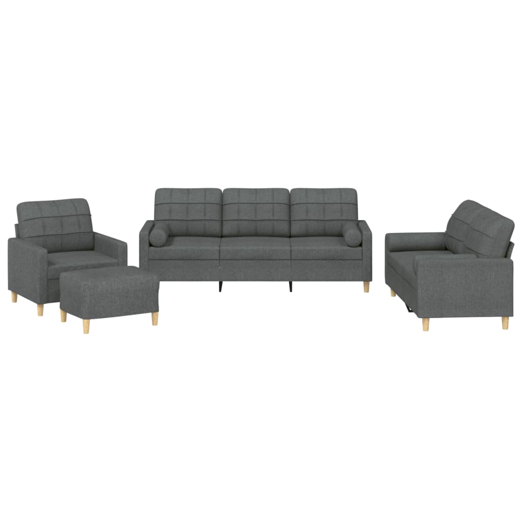 4 Piece Sofa Set with Pillows Dark Grey Fabric