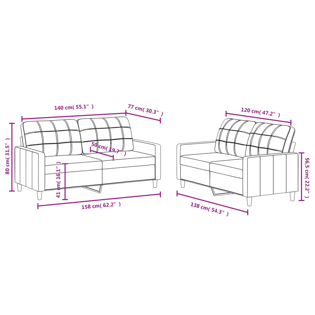 2 Piece Sofa Set with Cushions Black Fabric