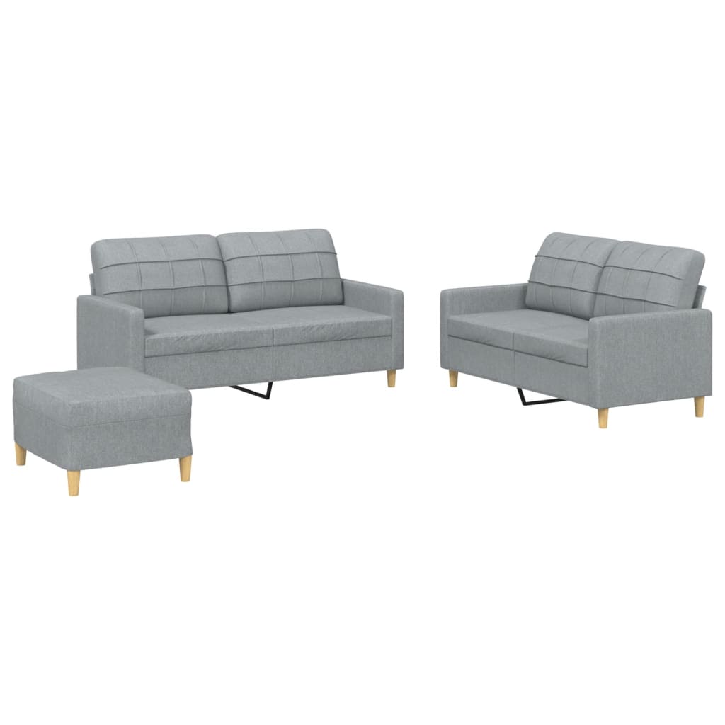 3 Piece Sofa Set with Cushions Light Grey Fabric