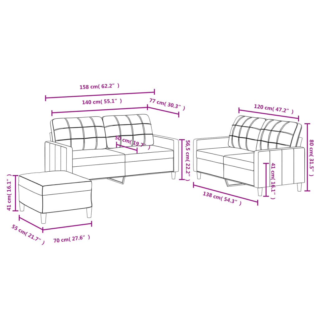 3 Piece Sofa Set with Cushions Light Grey Fabric