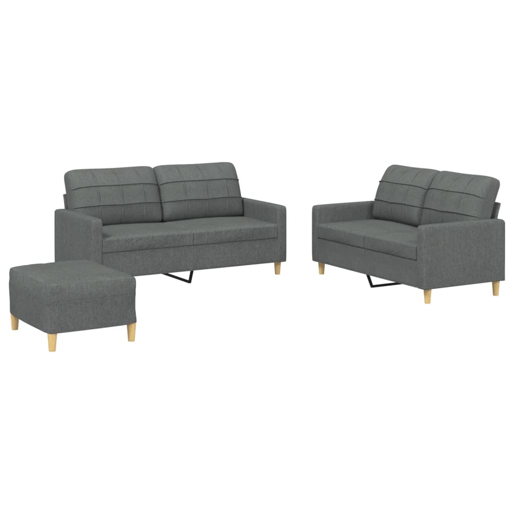 3 Piece Sofa Set with Cushions Dark Grey Fabric