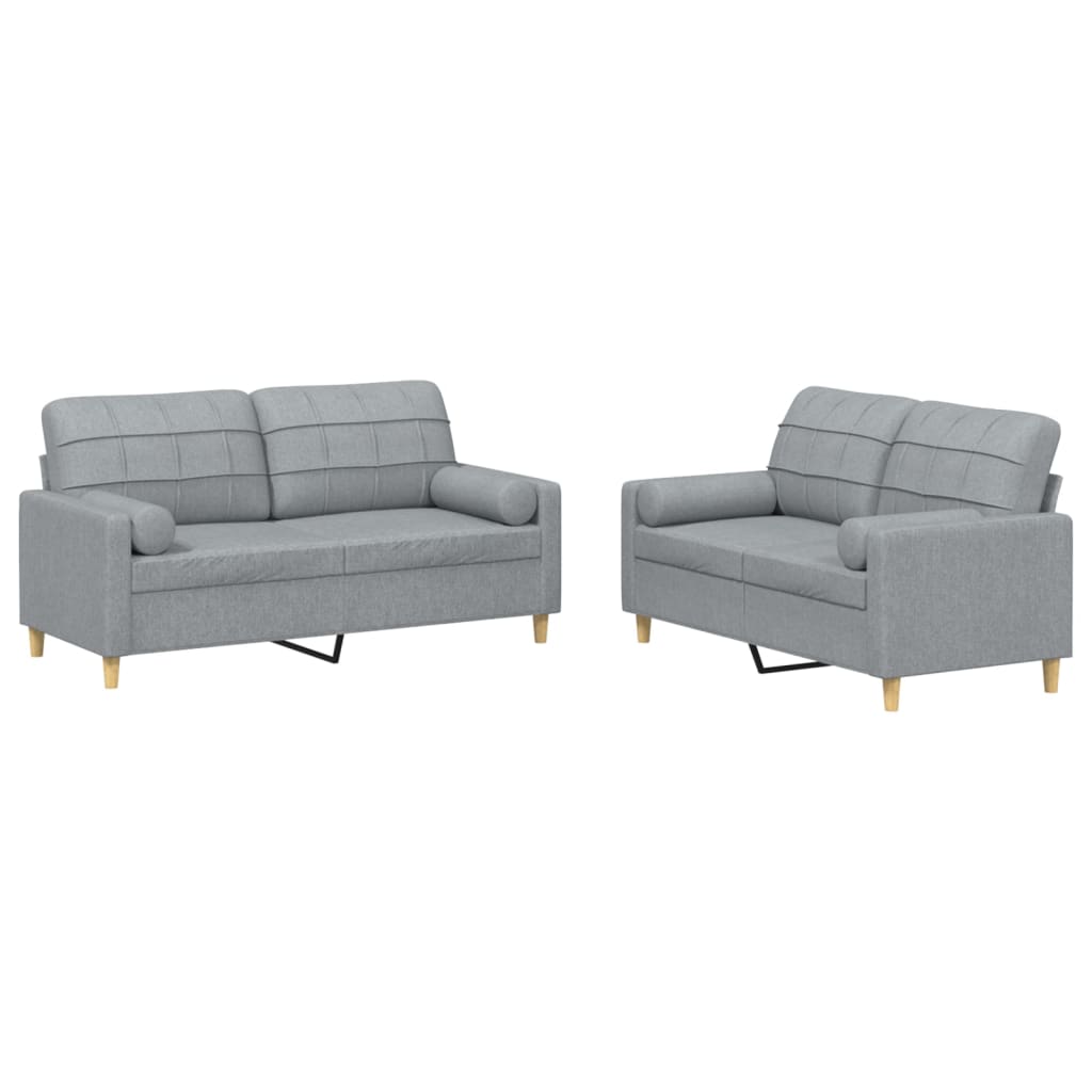 2 Piece Sofa Set with Pillows Light Grey Fabric