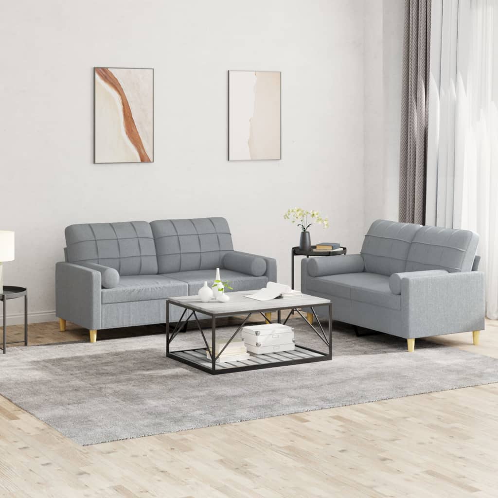 2 Piece Sofa Set with Pillows Light Grey Fabric