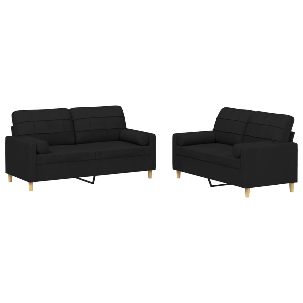 2 Piece Sofa Set with Pillows Black Fabric
