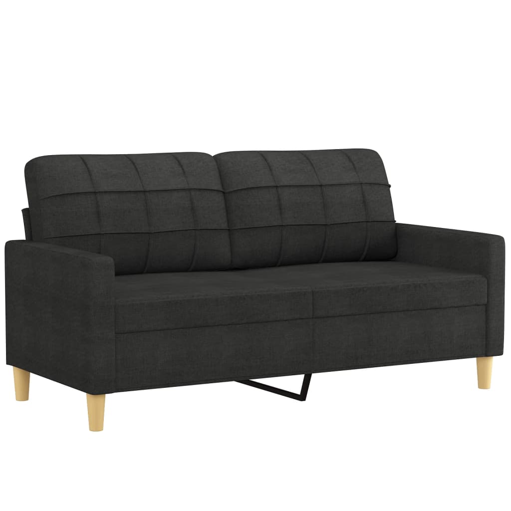 2 Piece Sofa Set with Pillows Black Fabric